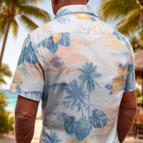 Harley-Davidson Men's Light Blue Kalamas Hawaii Exclusive Button-Up Aloha Shirt – Tailored Fit