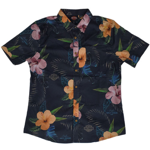 Harley-Davidson Men's Black Nuuanu Hawaii Exclusive Button-Up Aloha Shirt – Tailored Fit