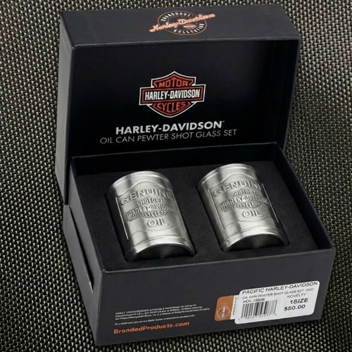 Harley-Davidson Custom Tooled Pewter Oil Can Shot Glass Set - 2.3 oz