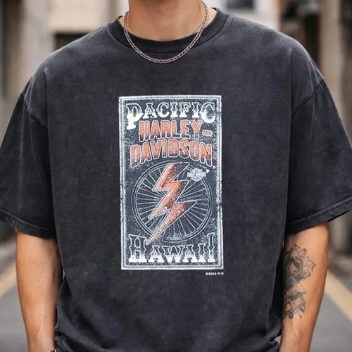 Harley-Davidson Men's HI Voltage T-Shirt in Mineral Wash displaying lightning bolt graphic print