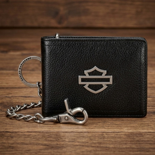 Harley-Davidson Men's Open B&S Slimfold Biker Chain Leather Wallet