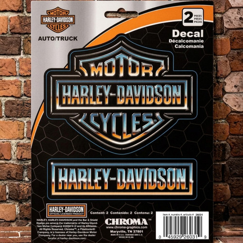 Harley-Davidson Ombre Bar & Shield Logo Text Chrome Vinyl Decal