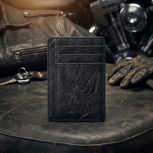 Harley-Davidson Pebble Classic Eagle Card Case - Black