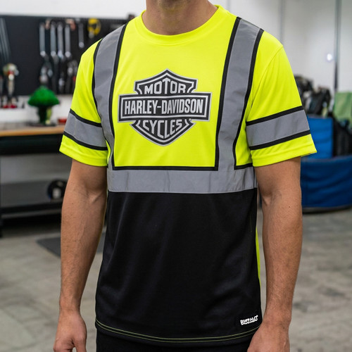 Harley-Davidson x Buffalo Outdoors Men’s Hi-Vis Reflective Top | Safety Dry-Fit T-Shirt