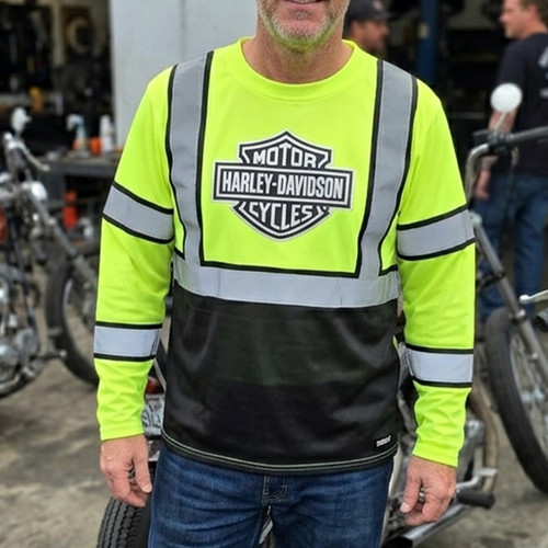 Harley-Davidson x Buffalo Outdoors Men’s Hi-Vis Reflective Top | Safety Yellow Dry-Fit Long Sleeve T-Shirt