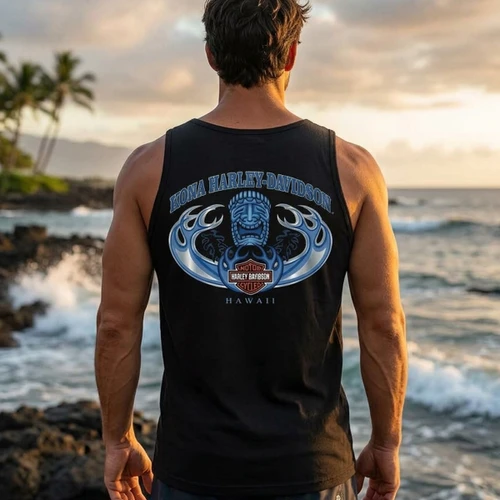 Harley-Davidson Men's Kona Tiki Wave Black Tank Top | Kona H-D