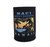 Black Harley-Davidson Maui Sunset Can Cooler front view featuring island sunset, motorcycle, and outrigger canoe artwork