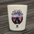 Front view of Harley-Davidson Battleship Short Shot Glass in white ceramic showing naval battleship artwork