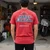 Rear view of Harley-Davidson Men's Service Station T-Shirt in Red displaying retro Service Station graphic and Honolulu HI text