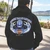 Back view of Harley-Davidson Men's Tiki Wave Zipped Jacket showing blue Tiki wave graphic by local Hawaii designer