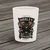 Front view of Harley-Davidson Hang On Short Shot Glass in white ceramic showing motorcycle rider artwork