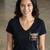 Front view of black Harley-Davidson Women's Tiki Tropical V-Neck Tee showing left chest crest graphic