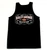 Man at the beach holding a surfboard wearing the Harley-Davidson Men's Vintage Art Black Tank Top featuring Honolulu H-D Hawaii graphic