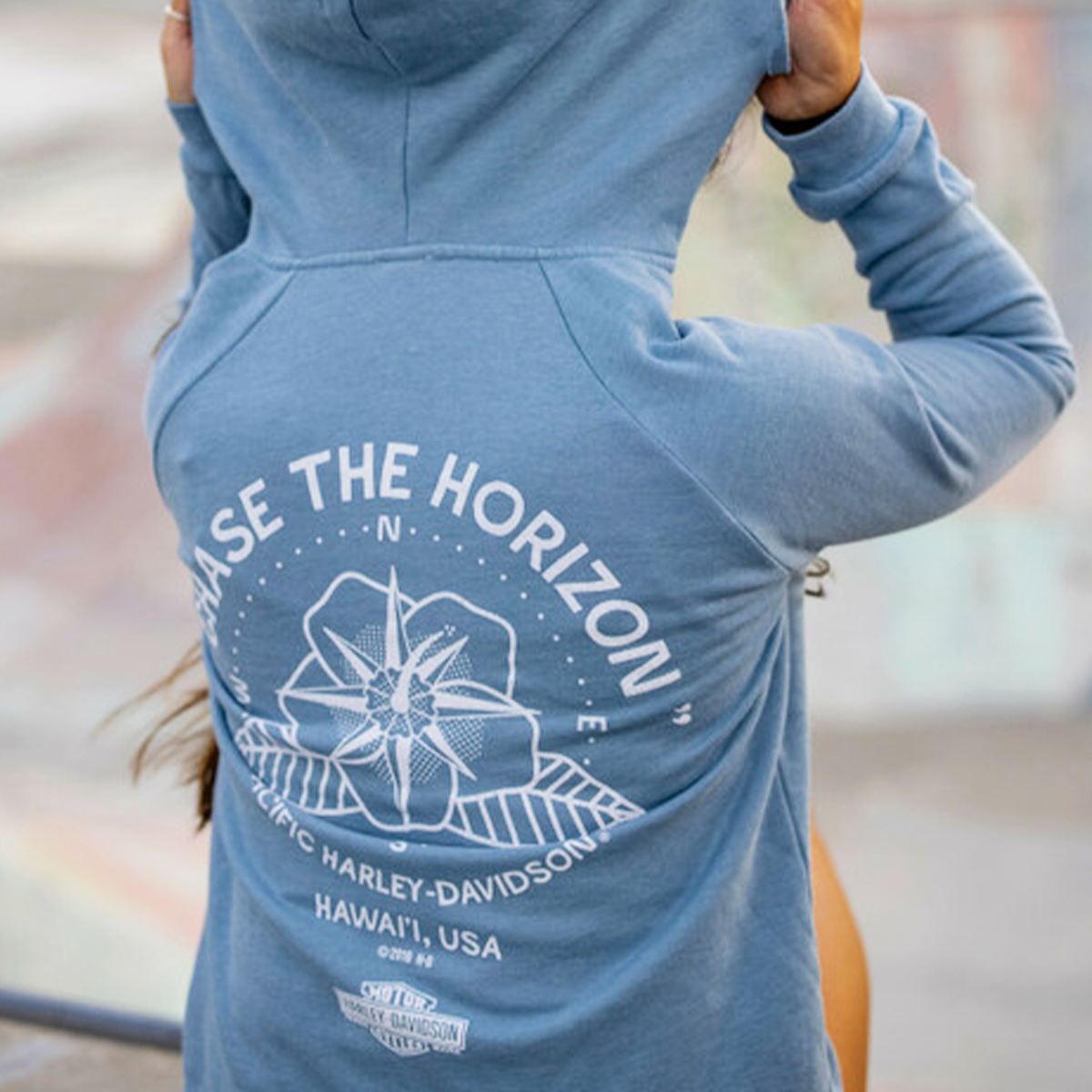 Harley-Davidson Women's Chase The Horizon Blue Oversized Hoodie