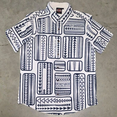 Harley-Davidson Men Bone All Directions Wrinkle-Free Hawaii Exclusive Button-Up Aloha Shirt
