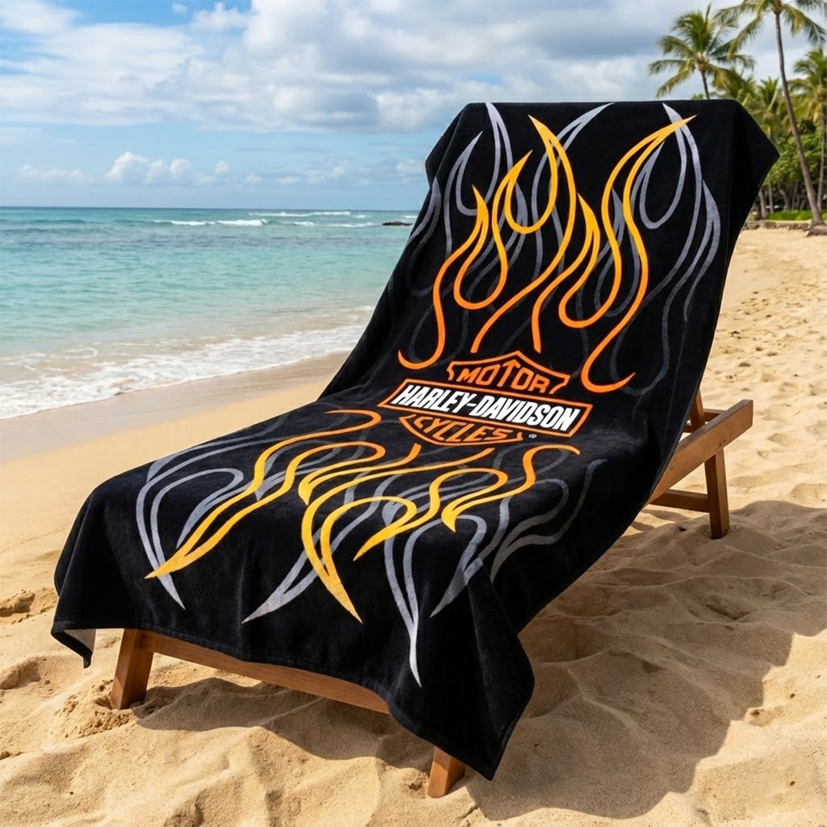 Harley-Davidson Flames Bar & Shield Beach Oversized Towel
