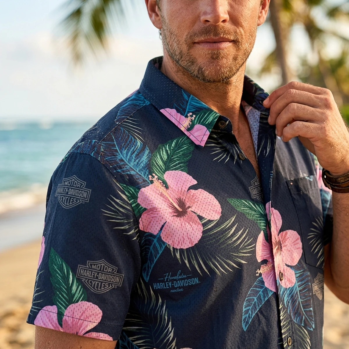 Shop Harley-Davidson Men's Nuuanu Black Wrinkle-Free Hawaii Exclusive Button-Up Aloha Shirt