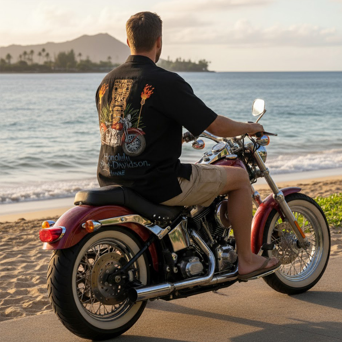 Harley-Davidson Men's Tiki Aloha Shirt Black