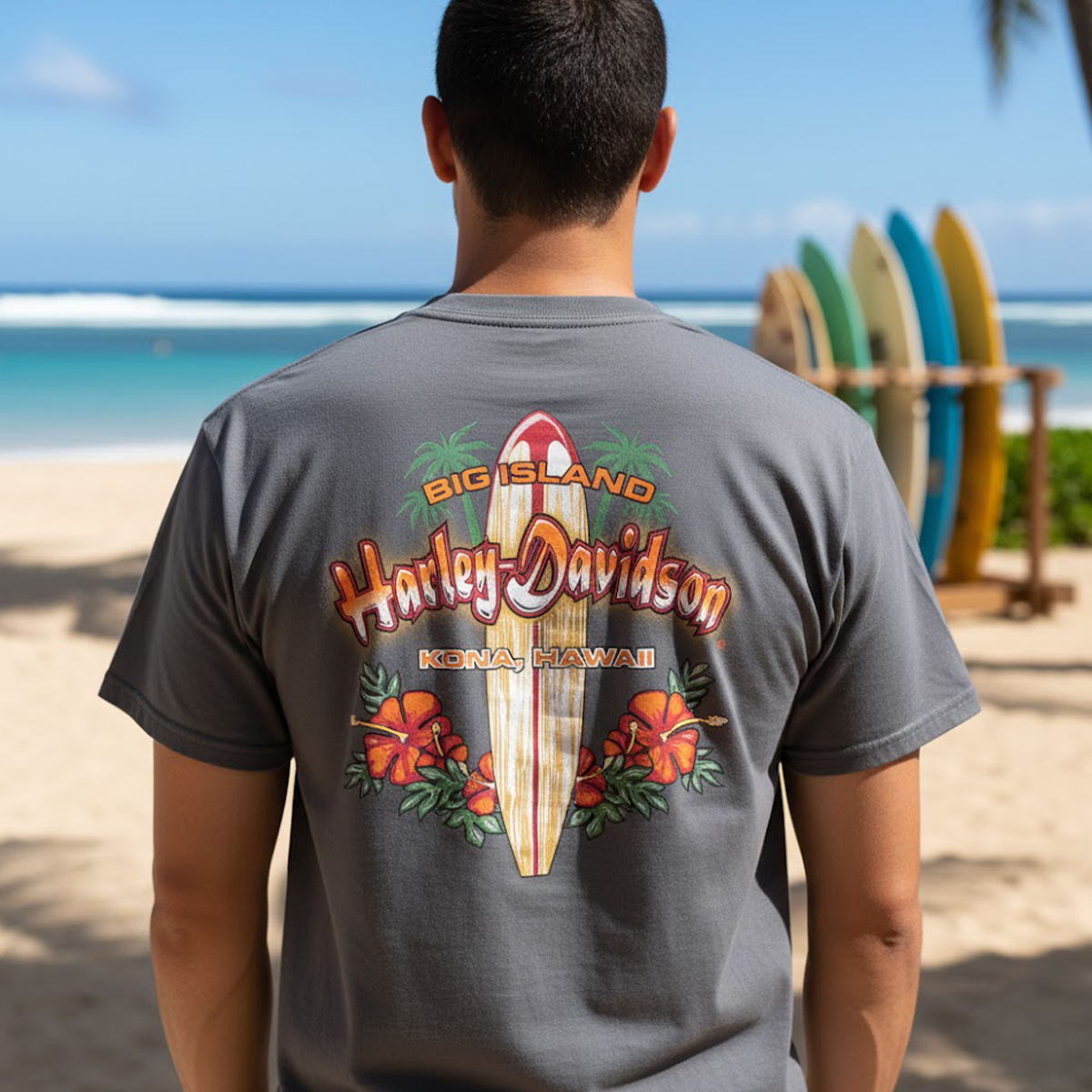 Harley-Davidson Men's Kona Hibiscus Surf T-Shirt – Charcoal | Kona