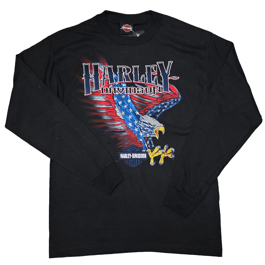 Harley Davidson USA Flag L/S Tee ハーレーロンT Harley-Davidson Men's Flag Fly Long Sleeve T-Shirt - Black