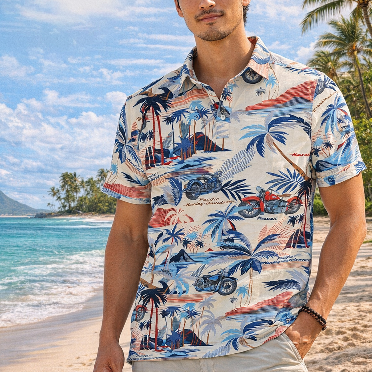 Harley-Davidson Men's Natural Paradise Ride Polo Shirt – Designed