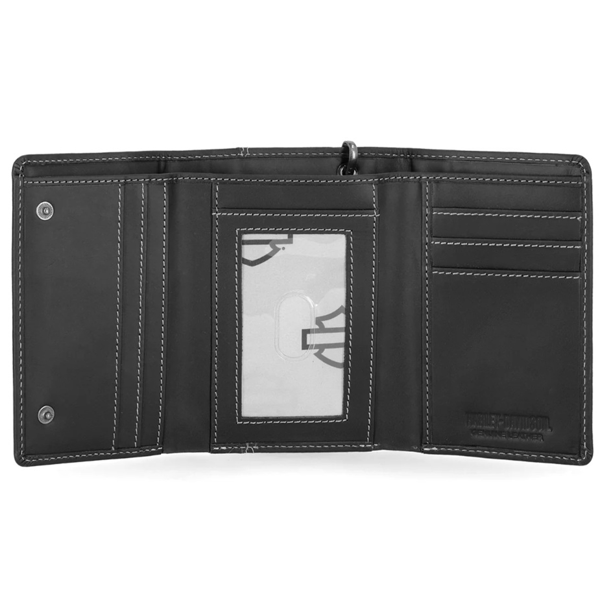 Harley-Davidson Bar & Shield Embossed Trifold Chain Leather Wallet