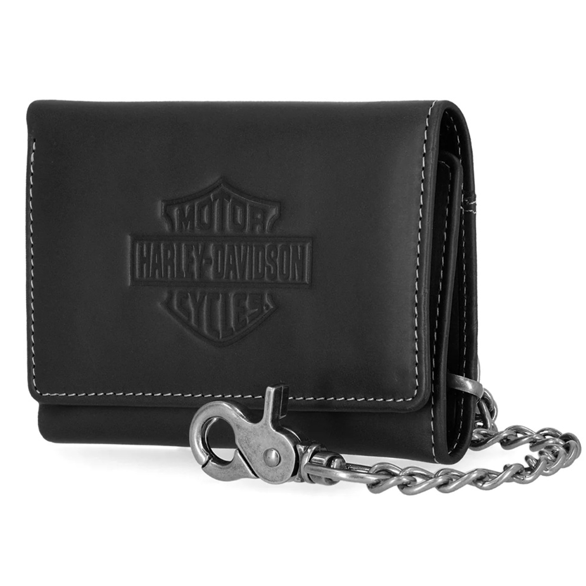 Harley-Davidson Bar & Shield Embossed Trifold Chain Leather Wallet