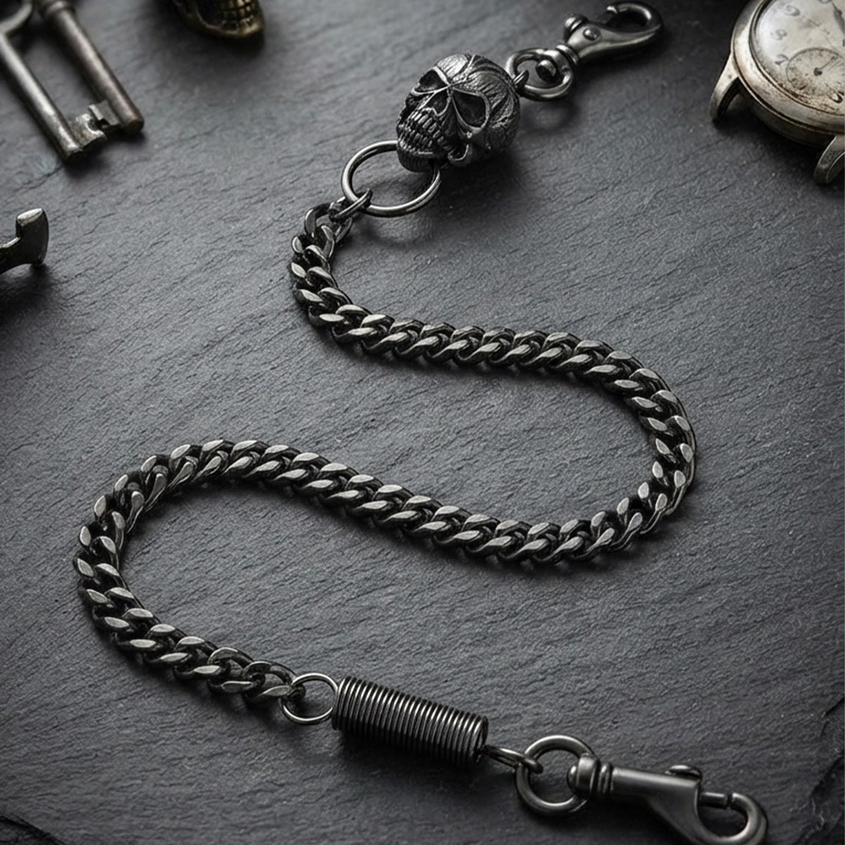 Harley-Davidson Skull & Spring 24 inch Wallet Chain - Antique