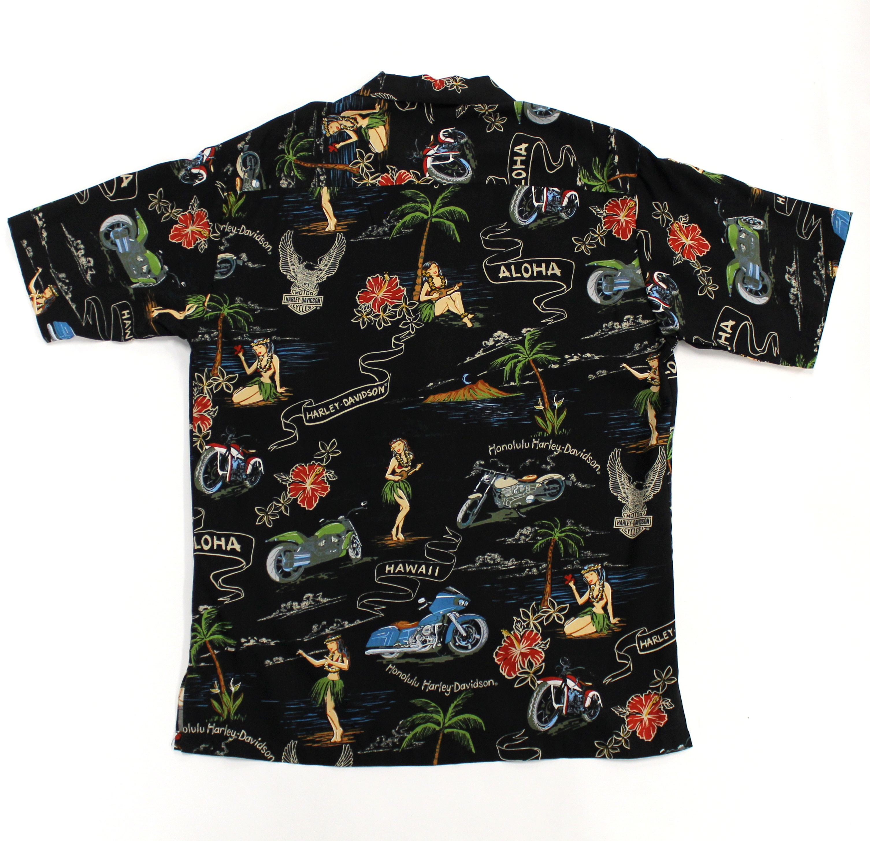 【当店一番人気】 Harley-Davidson Shirt Aloha Black Hula Men's トップス