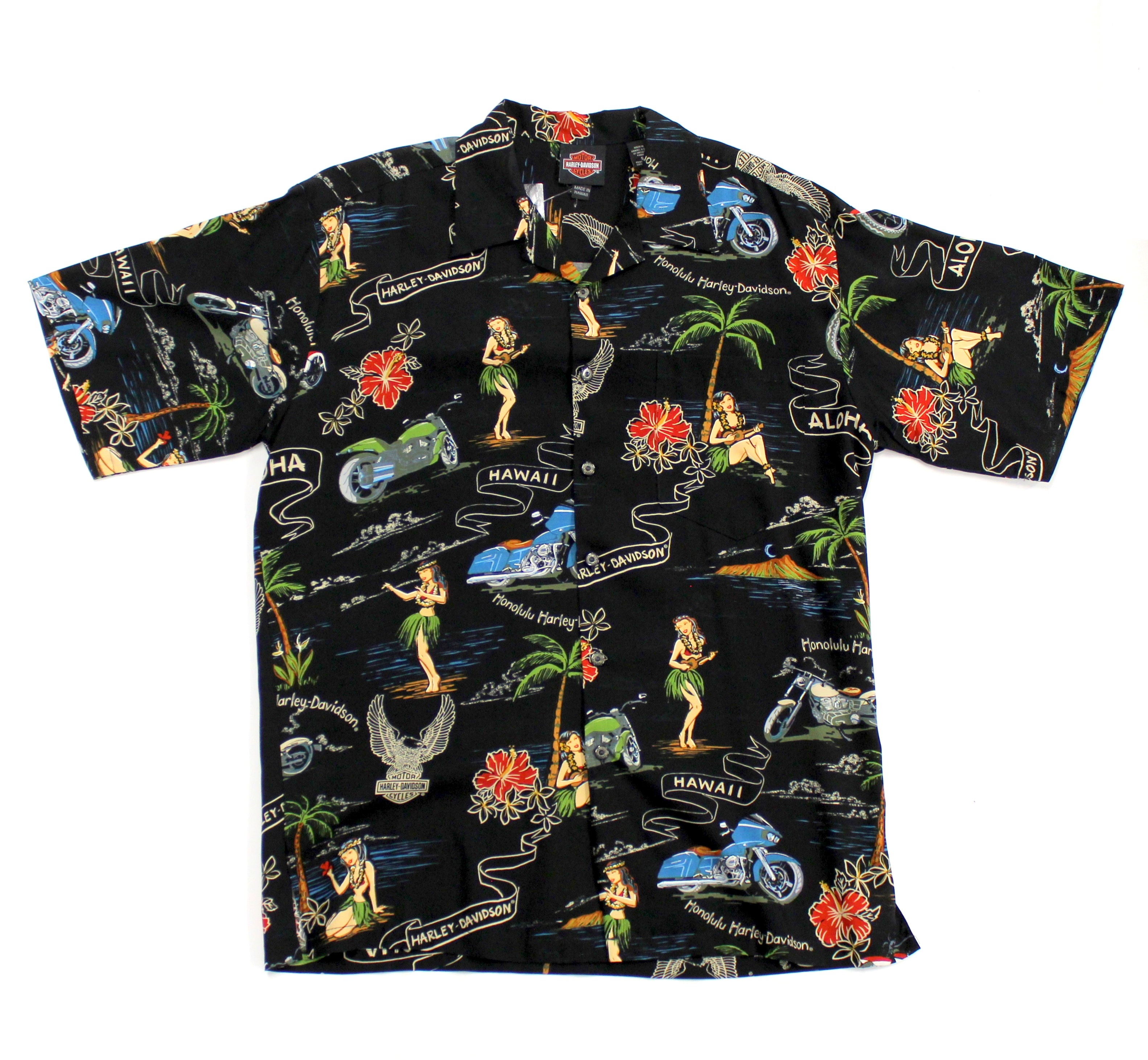 harley davidson hawaiian dress shirts Harley-Davidson Men's Hula Black Aloha Shirt