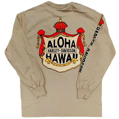 ◆Harley Davidson◆ Iconic Logo Long Sleeve T-Shirt Khaki HH Harley-Davidson Men's Coat of Arms Long Sleeve Khaki T-shirt
