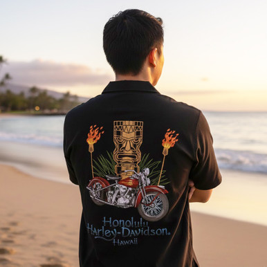 Harley-Davidson Men's Tiki Aloha Shirt Black