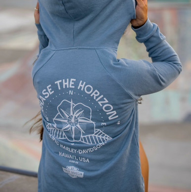 Harley Davidson 大阪 MARE トレーナー Harley-Davidson Women's Chase The Horizon Blue Oversized Hoodie