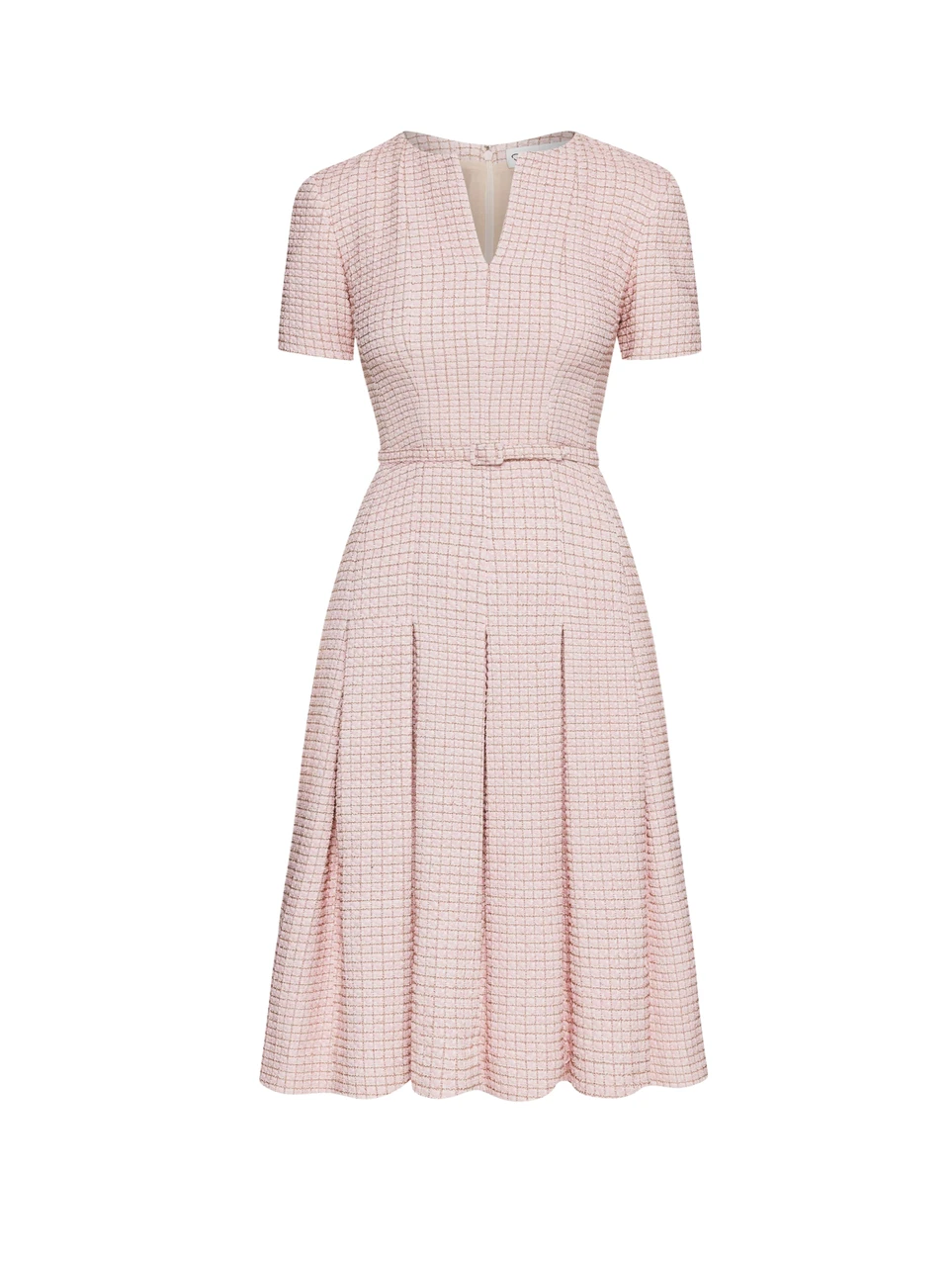 Oscar de la Renta Lurex Check Tweed Flare Dress in Pink/White, Size 4 Oscar de la Renta Lurex Check Tweed Flare Dress in Pink/White, Size 4