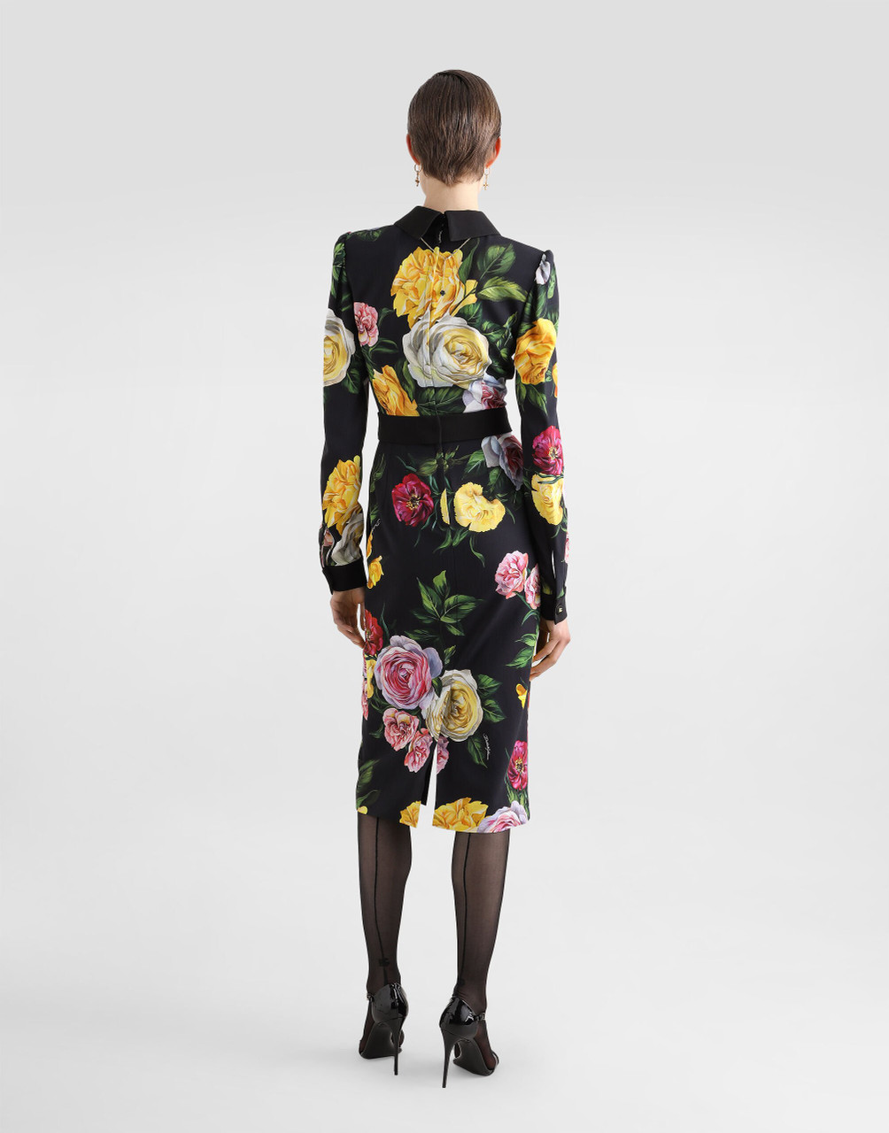 Dolce&Gabbana Peony and Rose Print Calf-Length Cady Shirt Dress