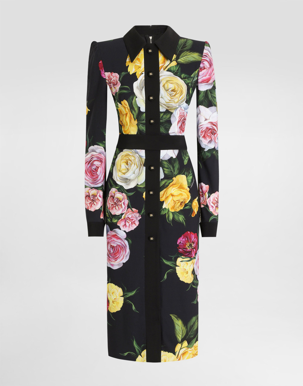 Dolce&Gabbana Peony and Rose Print Calf-Length Cady Shirt Dress