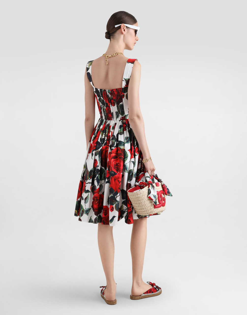 Dolce&Gabbana Rose Print Calf-Length Corset Dress