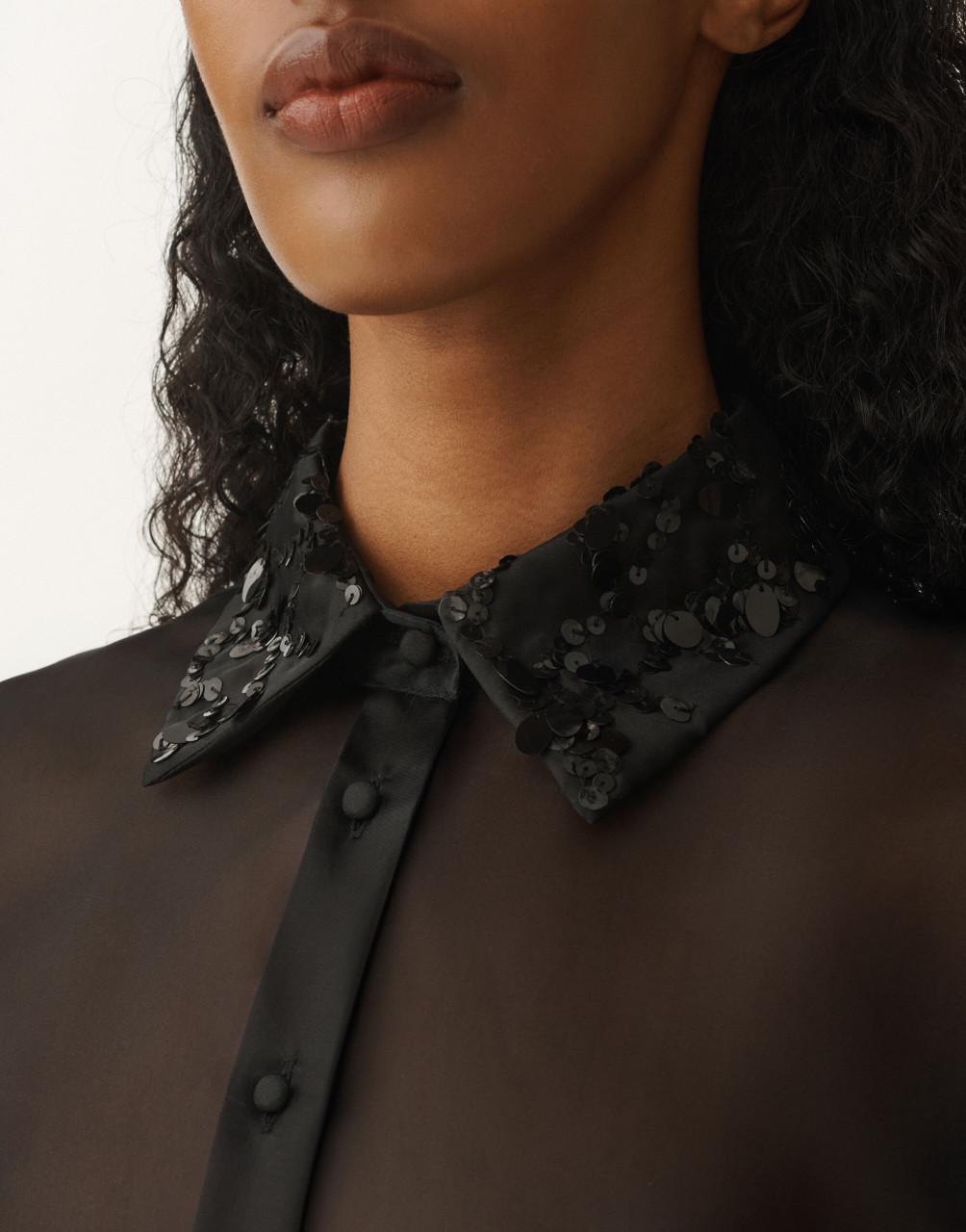 Fabiana Filippi Long Organza Shirt with Sequin Embroidery in Fabiana Filippi Long Organza Shirt with Sequin Embroidery in
