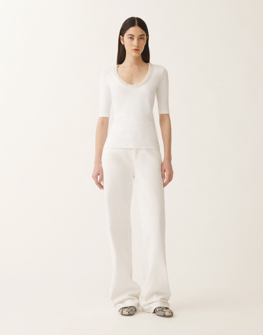 Fabiana Filippi Jersey T-Shirt in Optical White/White, Size 44