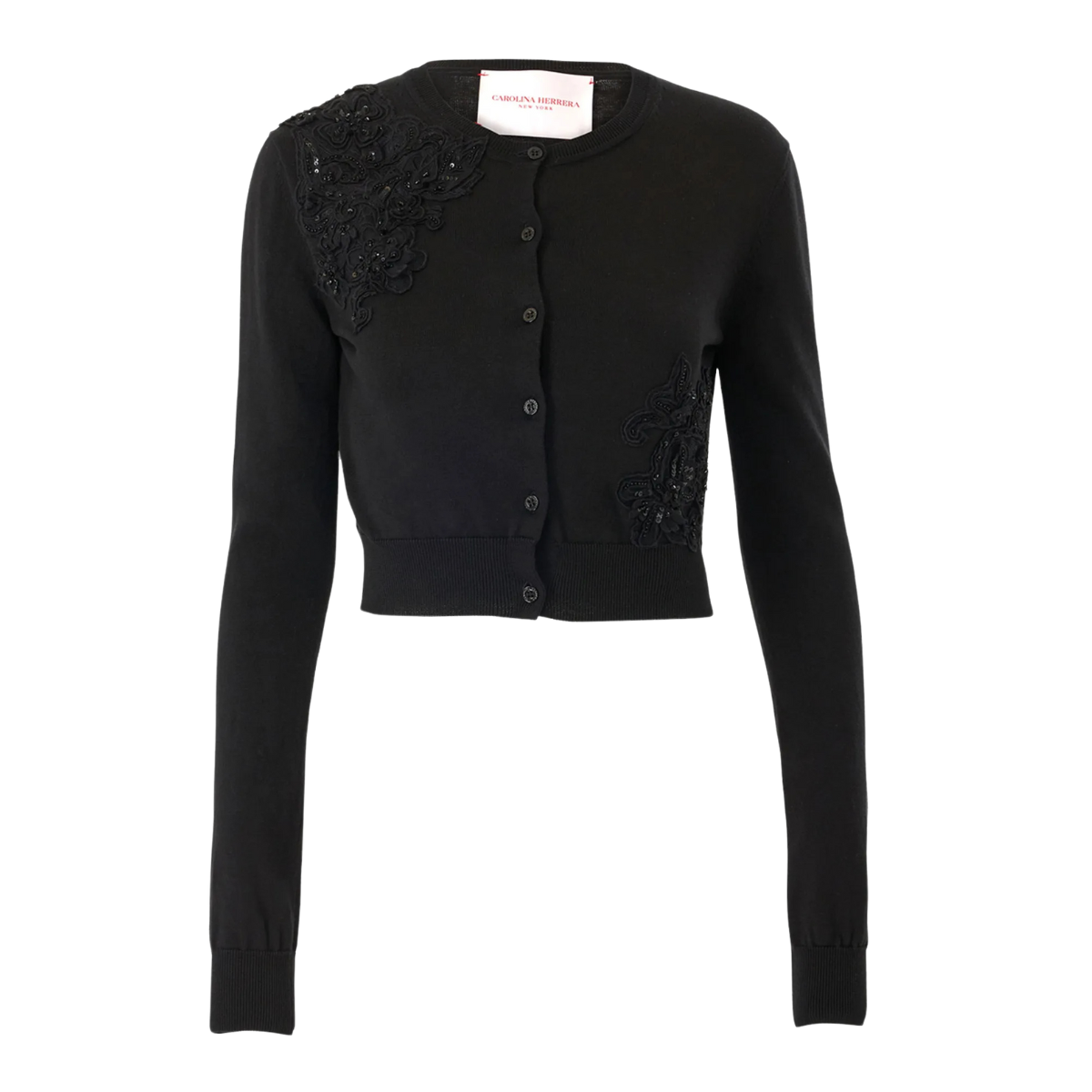 Carolina Herrera Lace Appliqué Cardigan in Black, Size X-Small