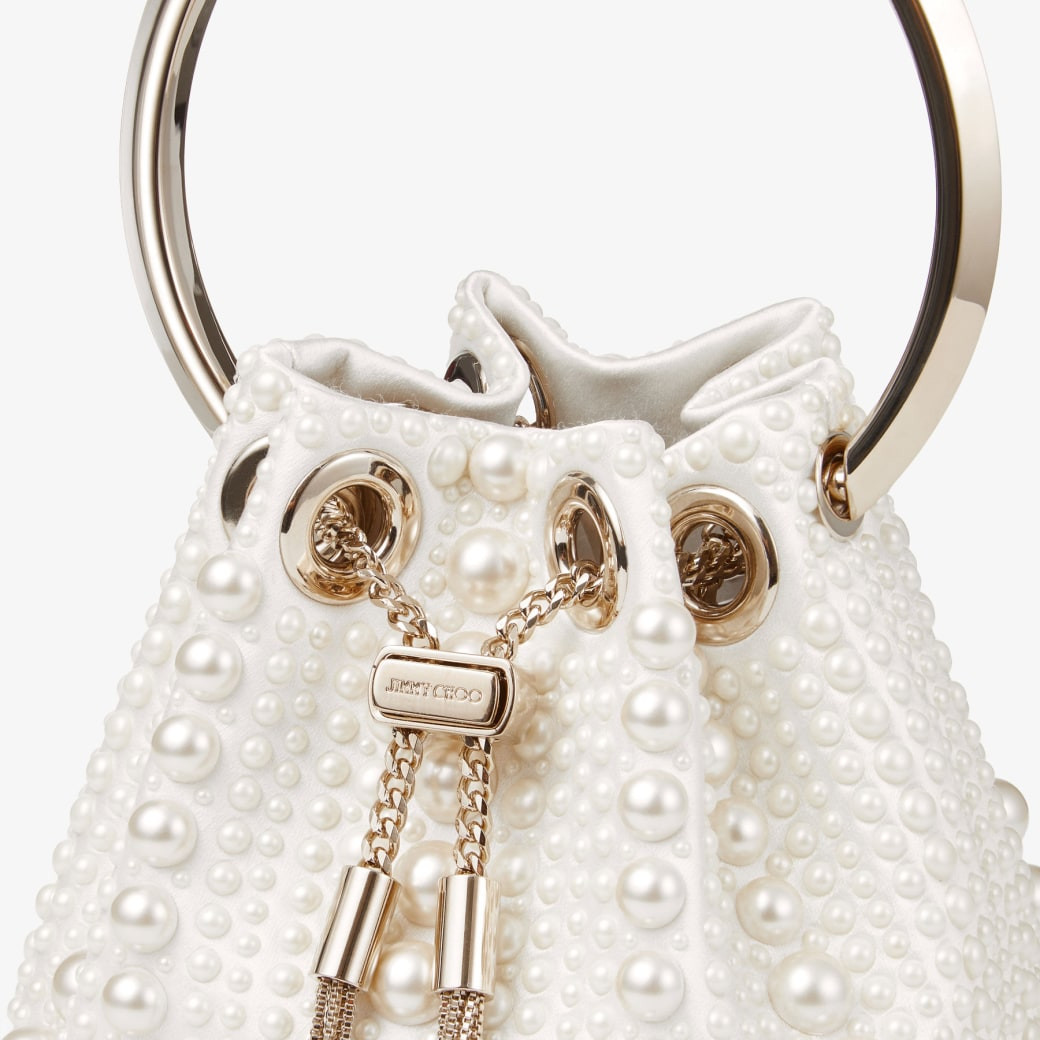Jimmy Choo Micro Bon Bon Satin Mini Bag with All-Over Pearls Jimmy Choo Micro Bon Bon Satin Mini Bag with All-Over Pearls