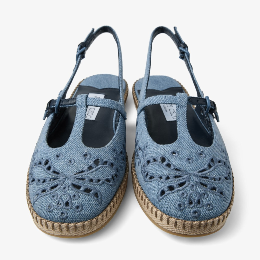 Jimmy Choo Amiee Denim Espadrilles with Sangallo Embroidery Flat