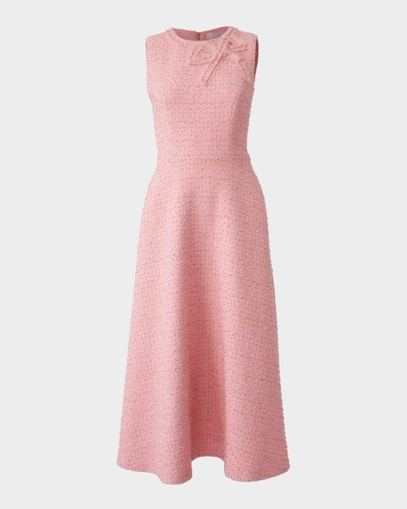 Carolina Herrera Tweed Midi Dress with Bow in Blossom Pink, Size 16 Carolina Herrera Tweed Midi Dress with Bow in Blossom Pink, Size 16