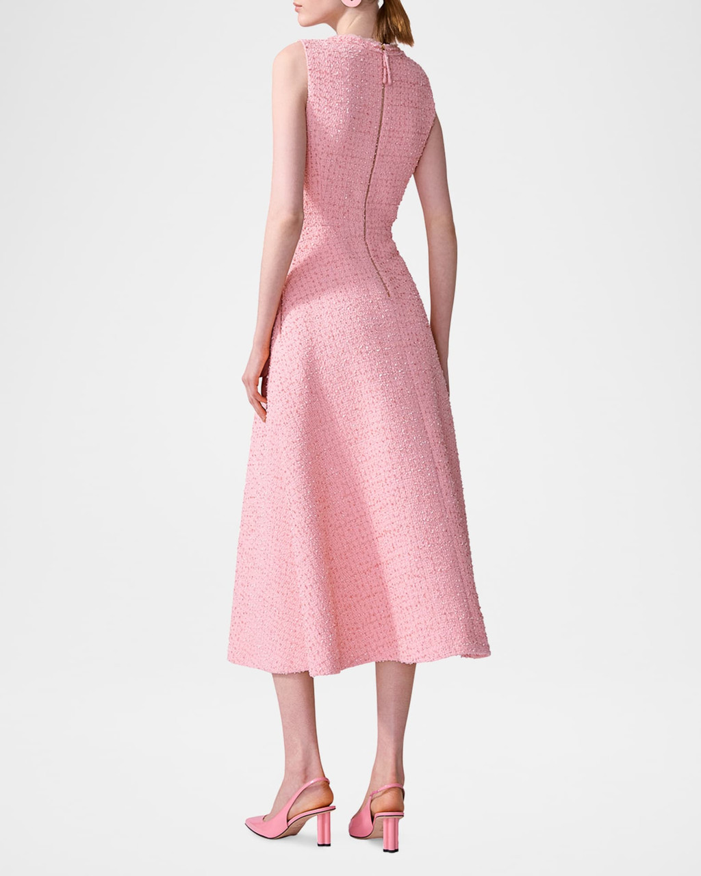 Carolina Herrera Tweed Midi Dress with Bow in Blossom Pink