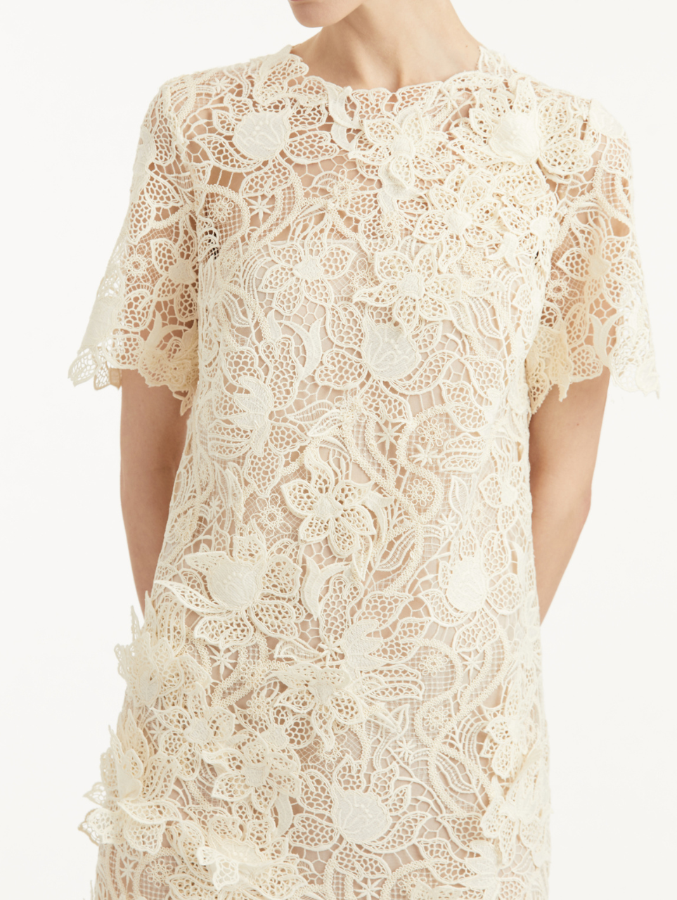 oscar de la renta short white dress 1970s Oscar de la Renta White Eyelet Peasant Dress Wayward Collection