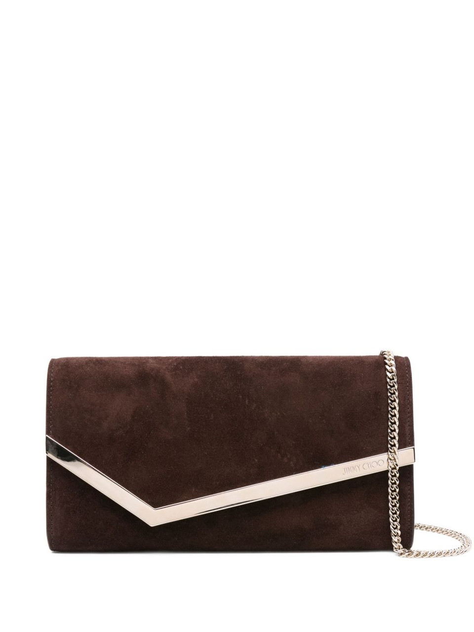 Jimmy Choo Emmie Suede Clutch Mini Bag in Chocolate/Light Gold