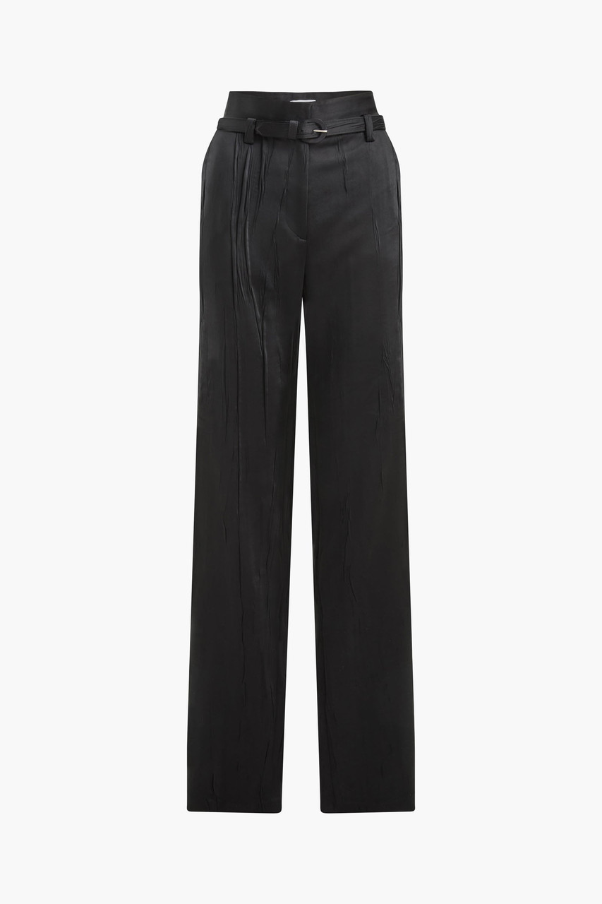 Brandon Maxwell The Kaia Crushed Satin Straight Leg Trouser in Black