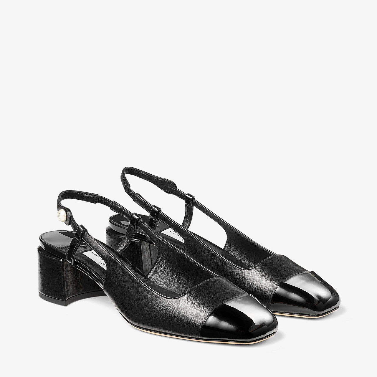 Jimmy Choo Elisa SB 45 Patent and Nappa Leather Slingback Pumps in