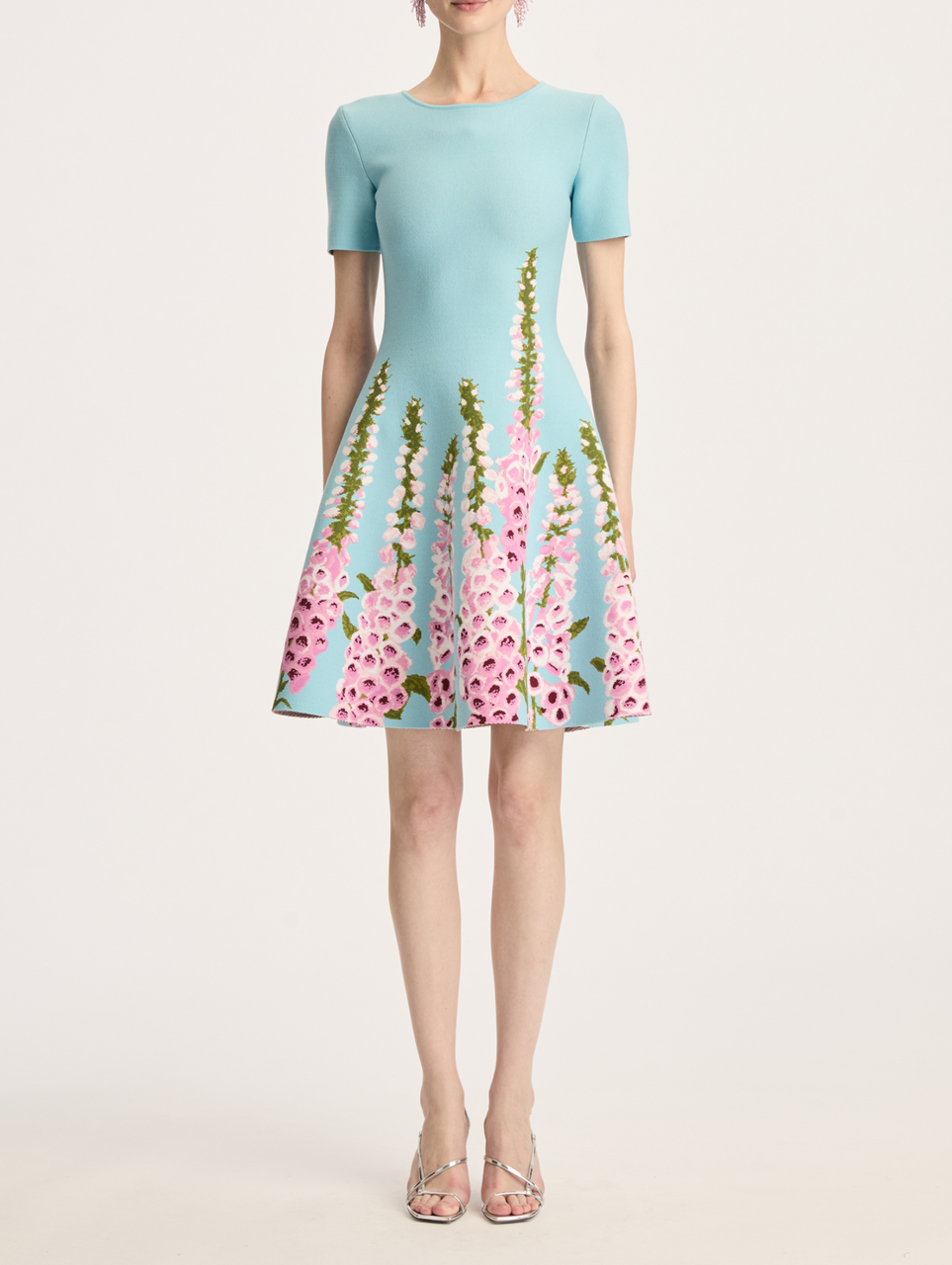 Oscar de la Renta Foxglove Jacquard Knit Dress in Lilac/Sky