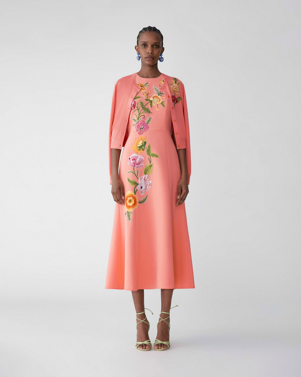 Carolina Herrera Floral-Embroidered Cardigan in Sunset Multi Carolina Herrera Floral-Embroidered Cardigan in Sunset Multi